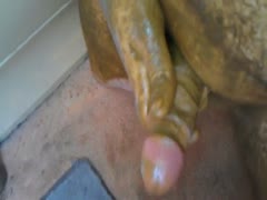 Matured guy got his body and dick covered with his wet poop